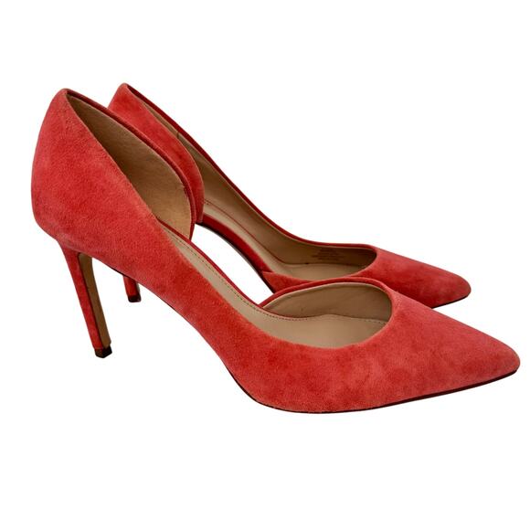 Essex Lane Vera shoes 9.5 high heels pointed toe D'Orsay suede leather coral - Picture 1 of 11